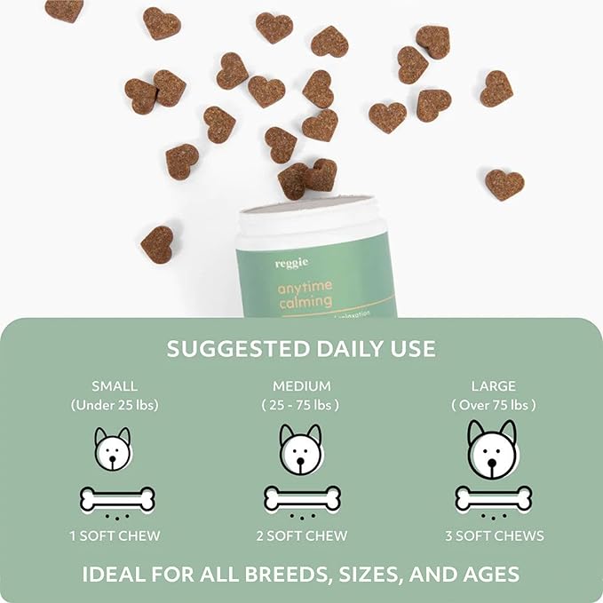 Reggie Anytime Calming Chews for Dogs | Natural Calming Dog Treats to Reduce Hyperactivity, Separation Anxiety, & Stress | Vet-Approved & Ideal for All Ages, Breeds, and Sizes (120 Count)