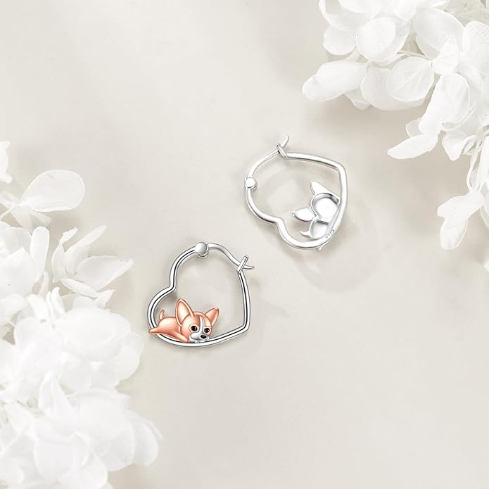 YFN Animal Earrings Sterling Silver Animal Heart Hoop Dangle Earrings Cute Jewelry Gifts for Women