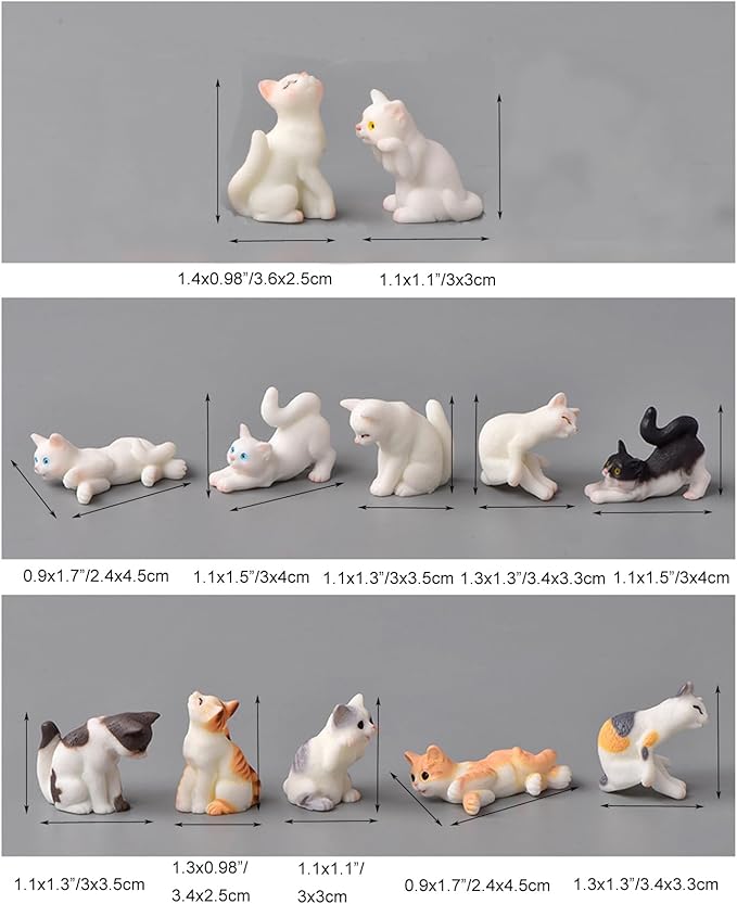 12Pcs Realistic Miniature Cat Figurines Mini Kitty Characters Figures Cute Resin Cake Topper for DIY Easter Eggs Christmas Birthday Gift School Project Landscape Bonsai Craft Decor