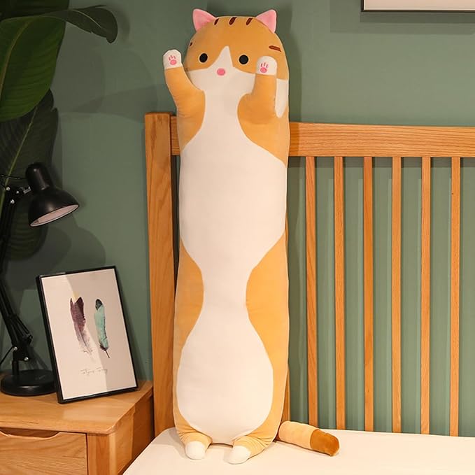 Orange Cat Long Plush Pillow Kitty Stuffed Animals Soft Sleeping Throw Pillow Doll Toy (Orange,35inches)
