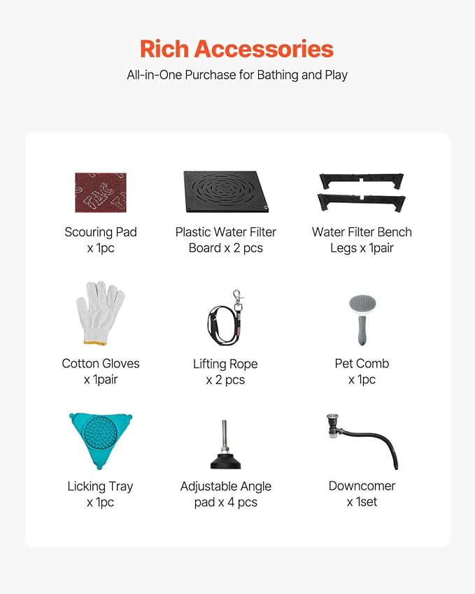 VEVOR Professional 304 Stainless Steel Dog Bathing Station, 50 inch Pet Grooming Tub w/Anti-Slip ramp, Storage Drawer, Cold Hot Faucet Showerhead, for Large & Medium & Small (Right Door, with Drawer)