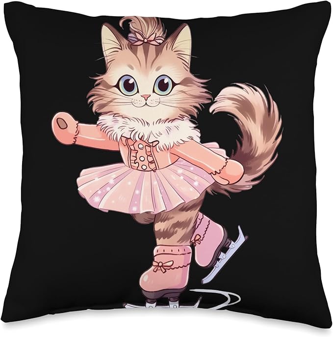 Maine Coon Cat Figure skating Figure skating Children Girls Women Throw Pillow