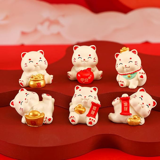 LOGOFUN 30pcs Miniature Lucky Cat Figurines Mini Fortunate Figure Small Resin Cat Animal Statues for 2025 Chinese New Year Home Office Tabletop Decorations