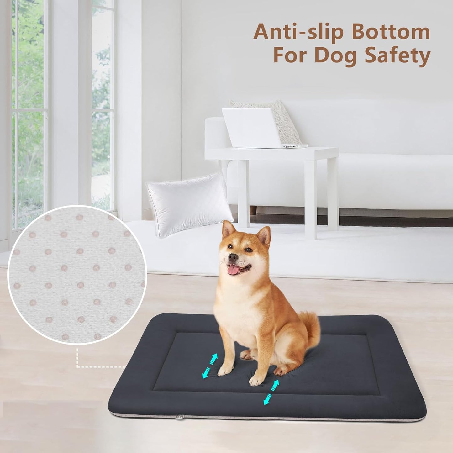 Large Dog Bed Soft Crate Pad Mat 47" Machine Washable with Non-Slip Bottom for Large Medium Dogs