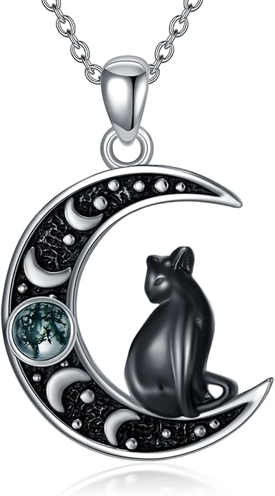 Witch Necklace 925 Sterling Silver Pentagram Triple Moon Pentacle Pendant Wiccan Pagan Jewelry Witchy Gifts for Women