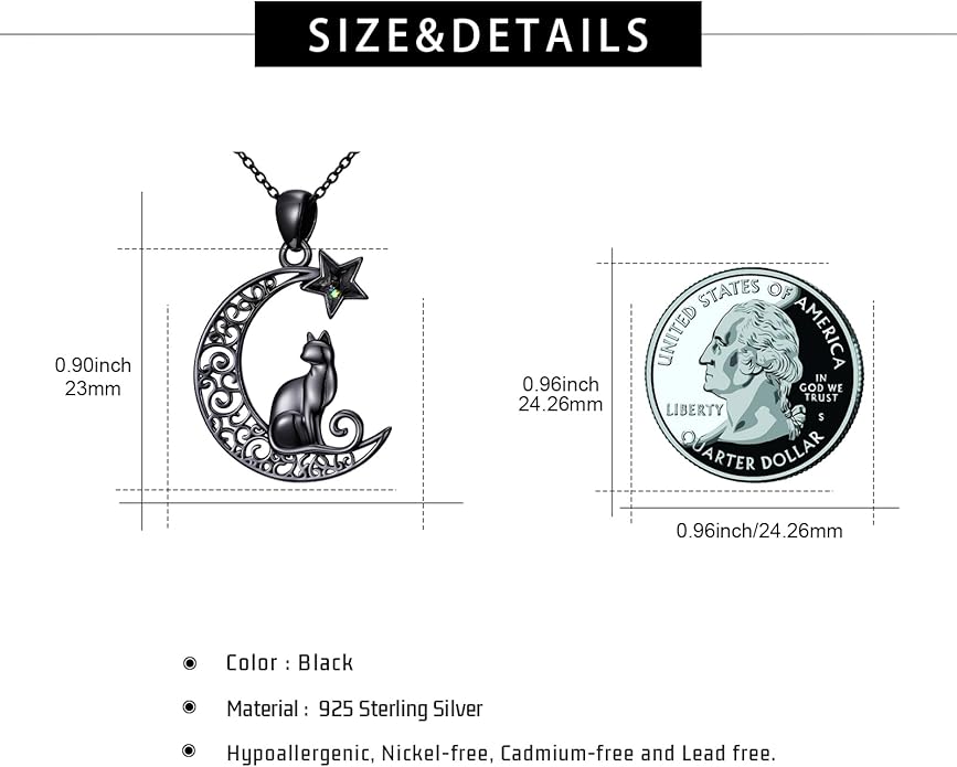 Witch Cat/Raven/Moon phase Necklace 925 Sterling Silver Celtic knot Pendant Gothic Jewelry Gifts for Women