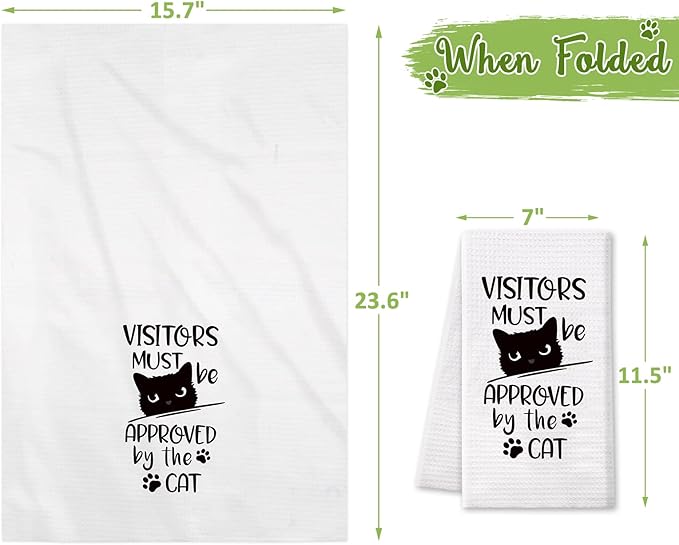 Vansolinne Funny Cat Kitchen Towels Decorative Waffle Tea Towels Absorbent Dish Towels Set of 4 - Fun Hostess Kitchen Decor, Cat Kitchen Collection, Housewarming Presents