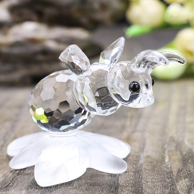 H&D HYALINE & DORA Crystal Bee Animal Figurine Mini Glass Animal Statue