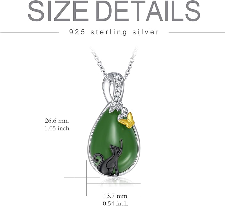 Green Jade Necklace Sterling Silver Teardrop Hummingbird/Dragonfly/Butterfly/Bee/Cat/Cardinal/Owl/Fox/Sloth Natural Jade Jewelry Birthday Mothers Day Christmas Gifts Women Mom Her