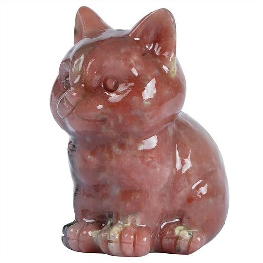 1.6 Inch Crystal Cat Statues, Plum Blossom Tourmaline Crystal Cat Figurines, Healing Crystal Kitty Figurine Decor, Cute Lucky Cat Statues for Gifts, Handcrafted Crystal Figurines for Home Ornaments