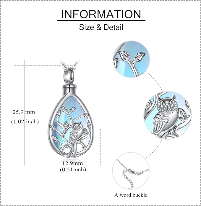 ONEFINITY Sterling Silver Always in My Heart Owl Urn Necklace for Ashes Owl Cremation Jewelry for Ashes of Loved Ones Keepsake Jewelry