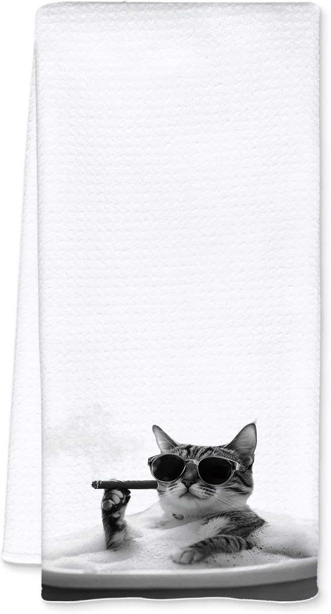 Funny Bath Cat Hand Towels for Bathroom Washroom Restroom Decor, Cat Mom Lady Lovers Gifts, Funny Bathroom Decor, 16x24 Inch