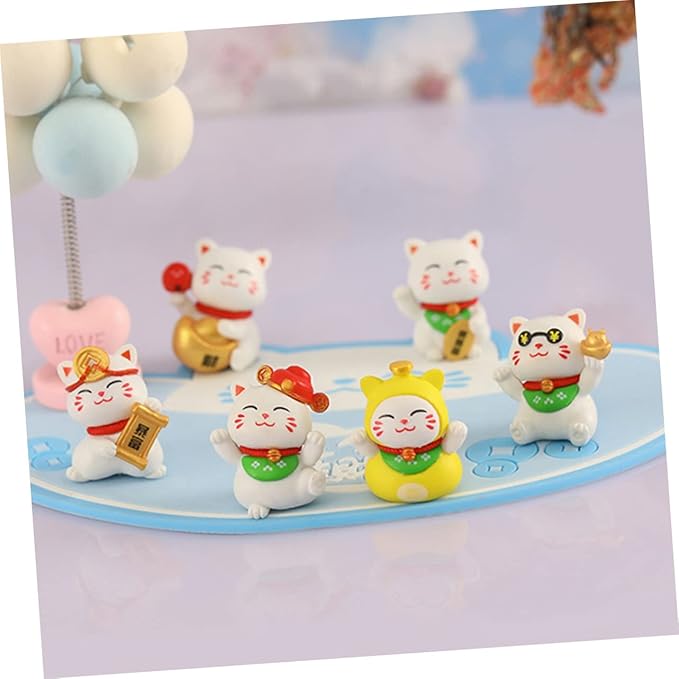 Yardwe 3sets Adorable Cat Figurines Kawaii Miniature Cat Statue Resin Craft for Home Outdoor Decor 6pcs*3
