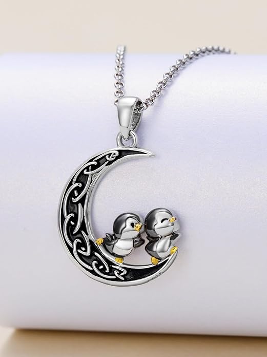 Fox/Cat/Axolotl/Sloth/Panda Necklace Crescent Moon Necklace 925 Sterling Silver Cute Animal Jewelry as Birthday Mothers Day Gifts for Women