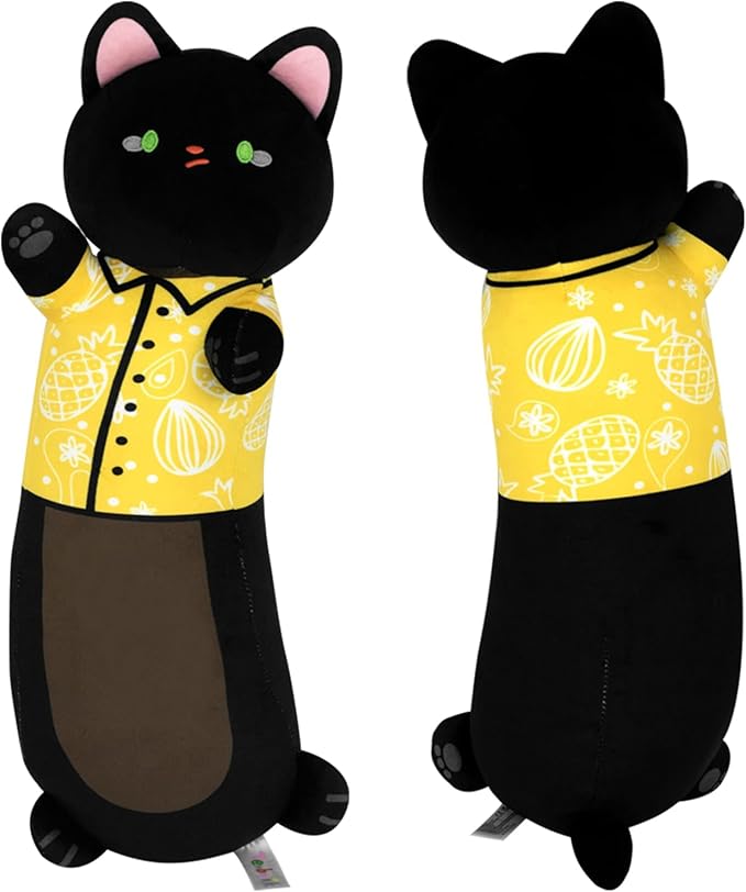 Long Cat Plush Pillow, Cat Stuffed Animals, Big Cat Throw Pillow, Black Sleeping Cat Doll Large Kitty Plush Pillow, Soft Plush Cat-Shaped Cushion for Kids and Cat Lovers, 20"