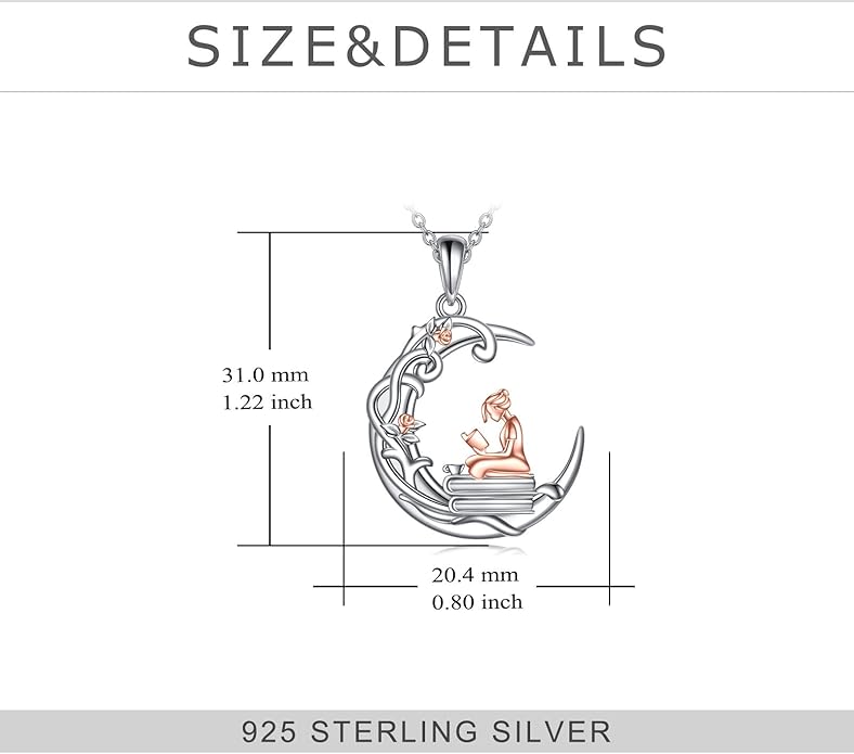 YFN 925 Sterling Silver Book Lover Necklace Reading Pendant for Women Graduation Gift Jewelry for Student Friends Classmate