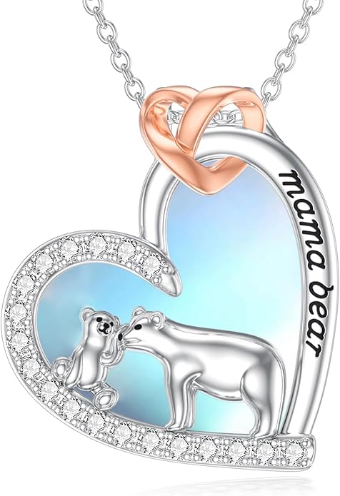 Mothers Day Gift for Mom 925 Sterling Silver Mama Bear/Dinosaur/Cat/Bird/Chicken Necklace with 1 2 3 4 5 Cubs Jewelry for Women Wife Grandma