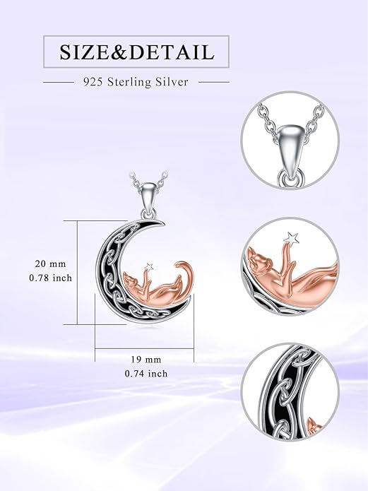 Fox/Cat/Axolotl/Sloth/Panda Necklace Crescent Moon Necklace 925 Sterling Silver Cute Animal Jewelry as Birthday Mothers Day Gifts for Women