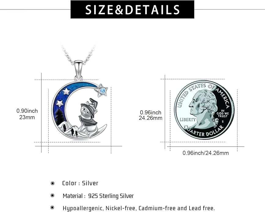 Witch Cat/Raven/Moon phase Necklace 925 Sterling Silver Celtic knot Pendant Gothic Jewelry Gifts for Women