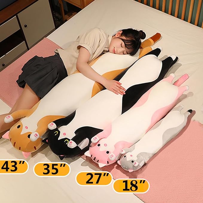 Pink Cat Long Plush Pillow Kitty Stuffed Animals Soft Sleeping Throw Pillow Doll Toy (Pink,18inches)