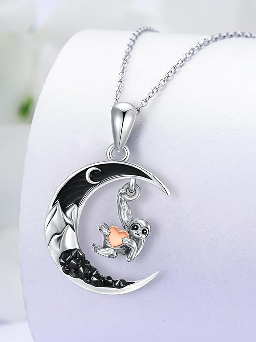 Gothic Jewelry Bat/Cat/Wolf/Dragon/Owl/Fox/Spider/Sun Pendant Sterling Silver Crescent Moon Necklace for Women Girls Black Jewelry Gifts