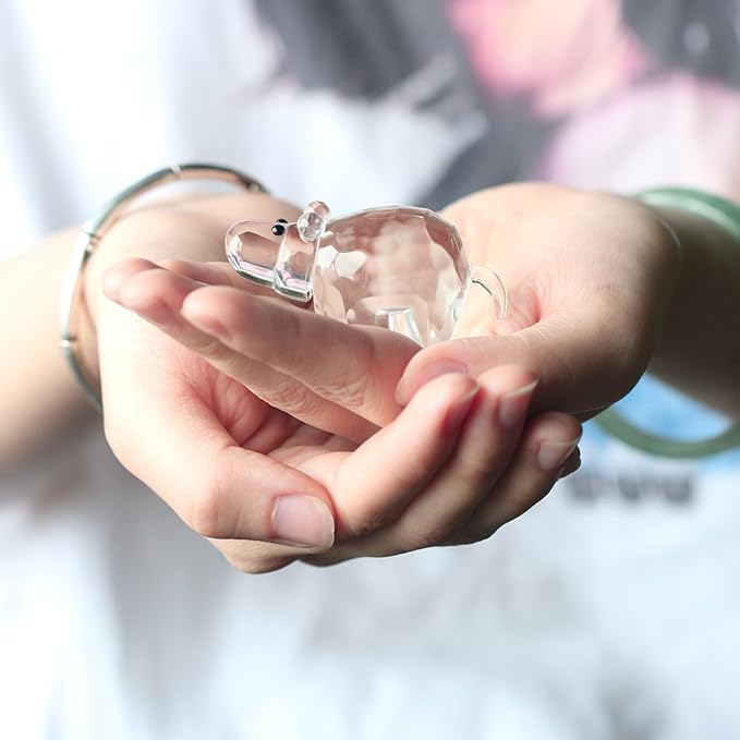 H&D HYALINE & DORA Crystal Hippopotamus Figurines Collectibles Mini Glass Animal Figurine for Table Home Decoration