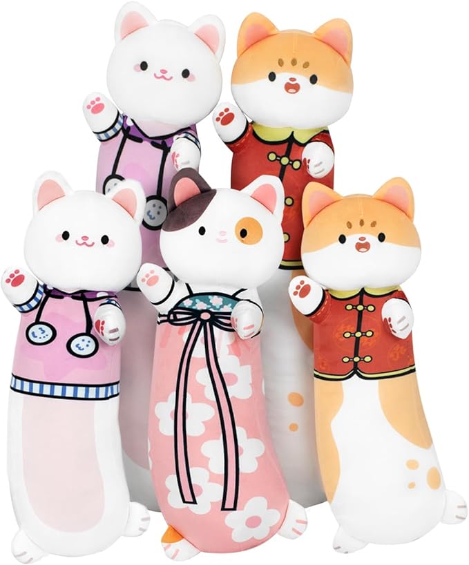 70cm Long Cat Plush Body Pillow - 28' Cherry Blossom Cute Cat Plush Soft & Huggable Throw Pillow for Girls, Boys & Lovers - Pink, 27.6in/70cm