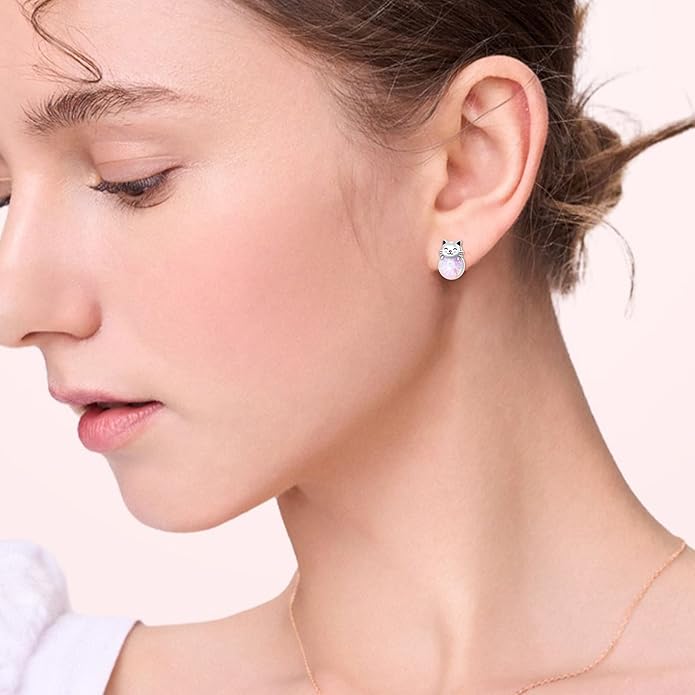 925 Sterling Silver Cat Earrings Cute Animal Kitten Stud Earrings cat Jewelry Gifts for Women Girls Hypoallergenic Earrings for Sensitive Ears