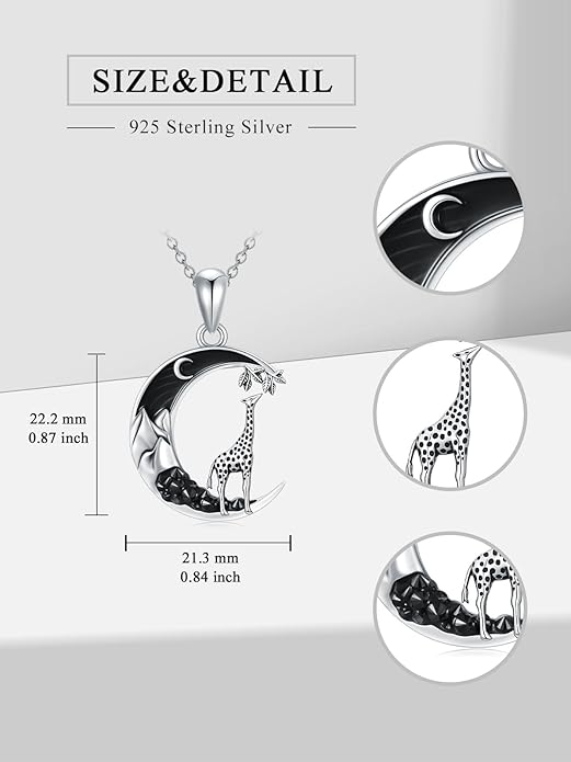 Gothic Jewelry Bat/Cat/Wolf/Dragon/Owl/Fox/Spider/Sun Pendant Sterling Silver Crescent Moon Necklace for Women Girls Black Jewelry Gifts
