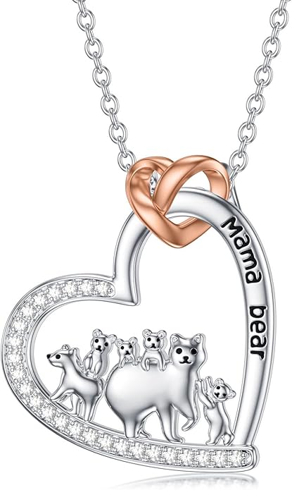 Mothers Day Gift for Mom 925 Sterling Silver Mama Bear/Dinosaur/Cat/Bird/Chicken Necklace with 1 2 3 4 5 Cubs Jewelry for Women Wife Grandma