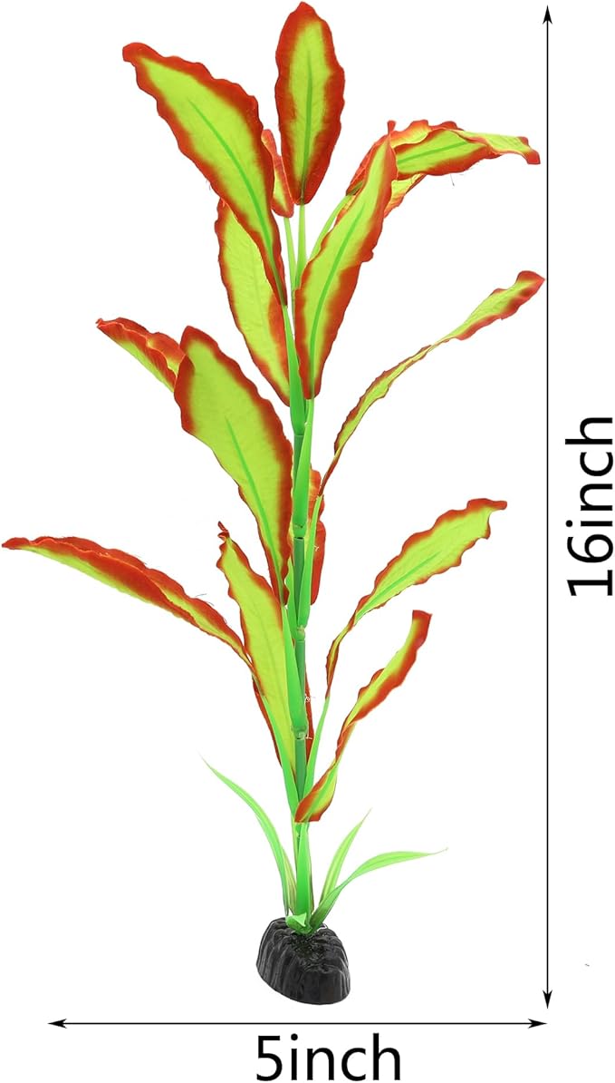 ALEGI Silk Aquarium Plants, 16 Inch Artificial Silk Plants Decorations for Fish Tank,Aquarium Décor Plastic Plants (Light Green with Red, 2 Pack)