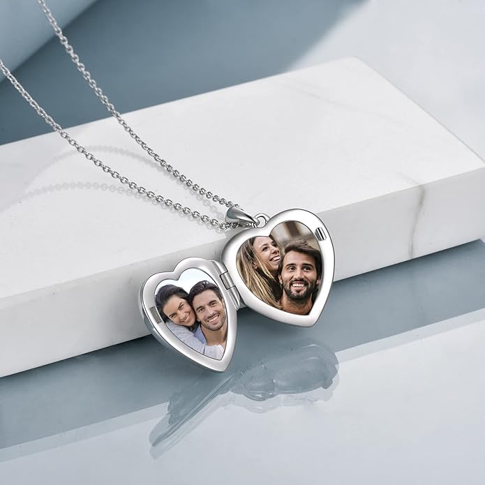 WINNICACA S925 Sterling Silver Heart Lockets Necklace That Holds Pictures Jewelry for Women Photo Pendant Necklace for Birthday Gifts