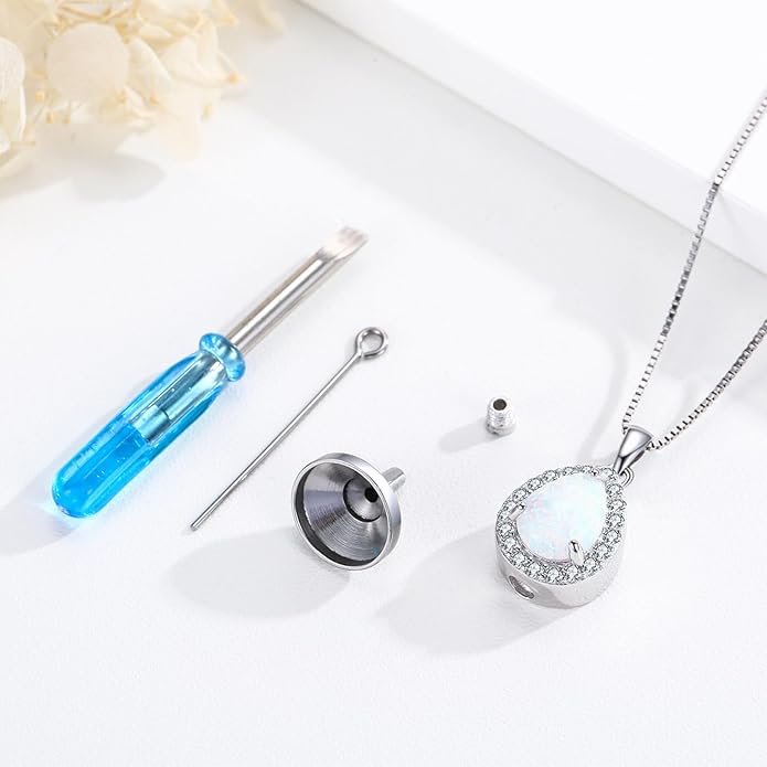 Urn necklace for Ashes 925 Sterling Silver Opal/Turquoise/Moonstone/Moss agate Pendant Cremation Memory Jewelry Keepsake Gifts for Women