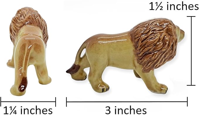 WitnyStore Tiny 3" Brown Standing Lion Figurine - Miniature Hand Made Ceramic Panthera Wild Cats Lions Tiger Jaguar Leopard Panthers Animals Small Porcelain Decorative Collectible Figures Décor Gifts