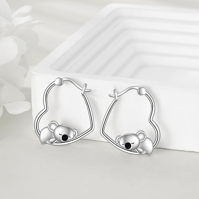 YFN Animal Earrings Sterling Silver Animal Heart Hoop Dangle Earrings Cute Jewelry Gifts for Women