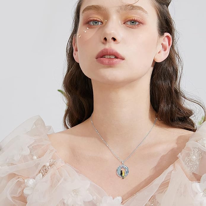 TOUPOP Cat Gifts for Cat Lovers 1 2 3 Cats Necklace Sterling Silver Cat on the Moon Pendant Necklace with Blue Circle Crystal Birthday Christmas Celtic Jewelry Gifts for Women