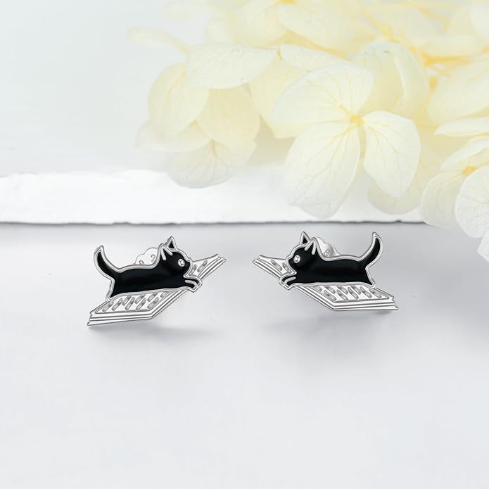 YFN Cat Earrings for Women Sterling Silver Shark Dangle Earrings Cat Jewelry Gifts for Women Cat Lover Shark Jewelry for Shark Lover