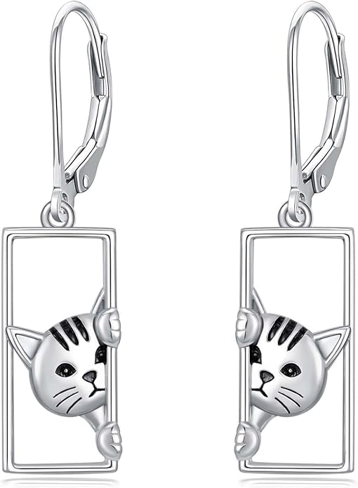 YFN Cat Earrings for Women Sterling Silver Shark Dangle Earrings Cat Jewelry Gifts for Women Cat Lover Shark Jewelry for Shark Lover