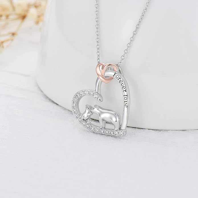 Mothers Day Gift for Mom 925 Sterling Silver Mama Bear/Dinosaur/Cat/Bird/Chicken Necklace with 1 2 3 4 5 Cubs Jewelry for Women Wife Grandma