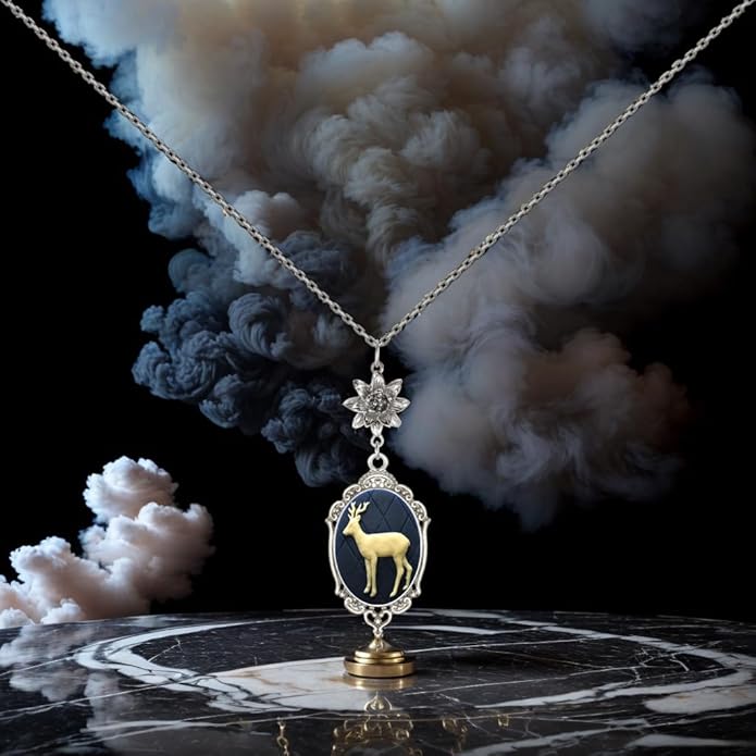 Yspace Lotus Charm Necklace Antique Decor Cameo Pendant 2 Chains Velvet Pouch for Gift