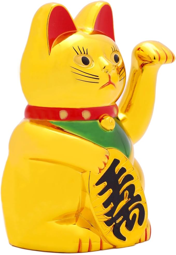Maneki Neko Lucky Cat,Fengshui Cat- Waving Arm Battery Operated for Fortune Money and Good Luck (5")