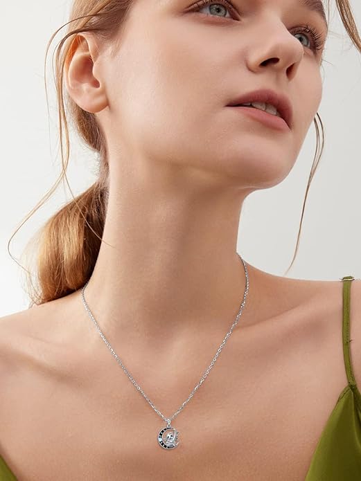 Fox/Cat/Axolotl/Sloth/Panda Necklace Crescent Moon Necklace 925 Sterling Silver Cute Animal Jewelry as Birthday Mothers Day Gifts for Women