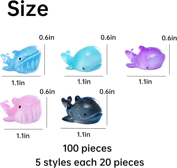 Mini Whale Sharks 100 Pack Tiny Sea Resin Animals Figurines Ocean Creatures Tiny Shark Figurines for Aquarium (Mini Sharks and Whales)
