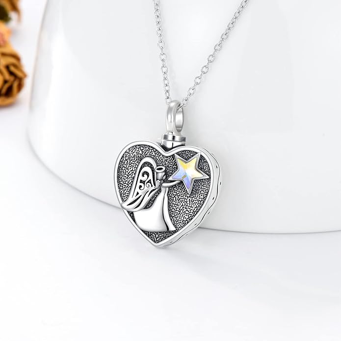 LONAGO Urn Necklace for Ashes 925 Sterling Silver Always in My Heart Keepsake Cremation Pendant Necklace