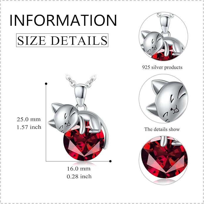 LONAGO Cat Necklace with Birthstone 925 Sterling Silver Cat Pendant Necklace Gift for Women