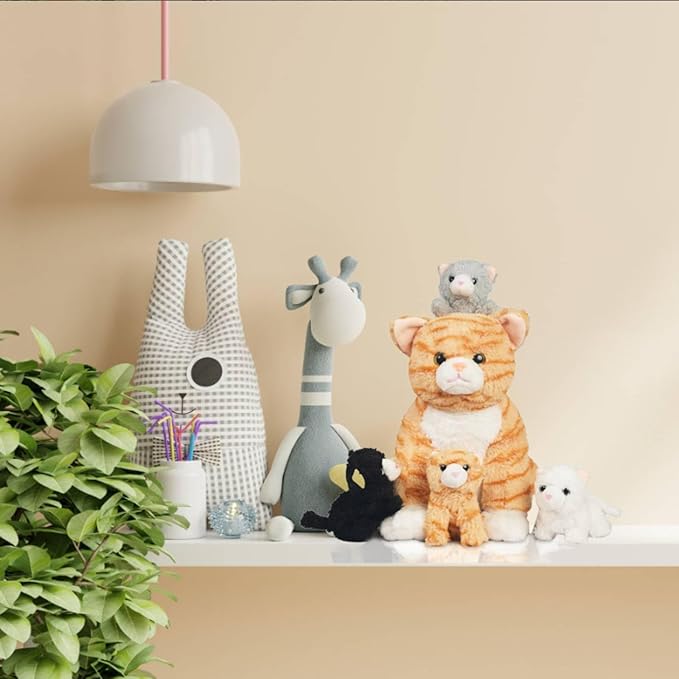 5 Pieces Cat Stuffed Animal Plush with Babies Inside, Mommy Stuffed Orange Tabby Cat with 4 Kittens Stuffed Animal, Kitty Cats Plushies Toys Pillow Plush for Kids Boys Girls Birthday Christmas Party