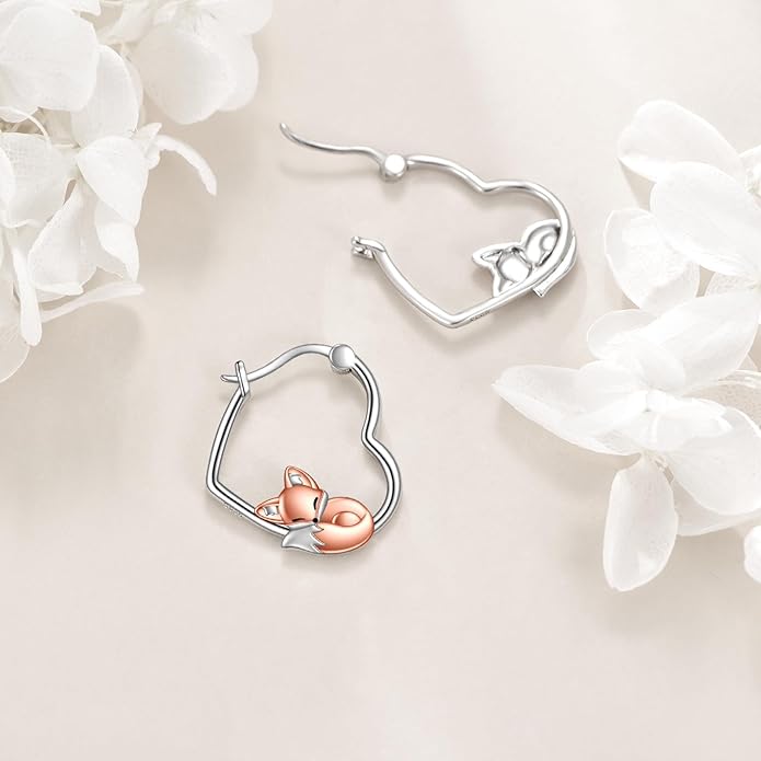 YFN Animal Earrings Sterling Silver Animal Heart Hoop Dangle Earrings Cute Jewelry Gifts for Women