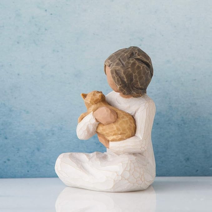 Willow Tree Kindness (Girl Darker Skin Tone & Hair Color), Above All, Kindness, Expresses Relationship with A Much-Loved Pet, A Gift to Celebrate Adoption, Cat Owners, Sculpted Hand-Painted Figure