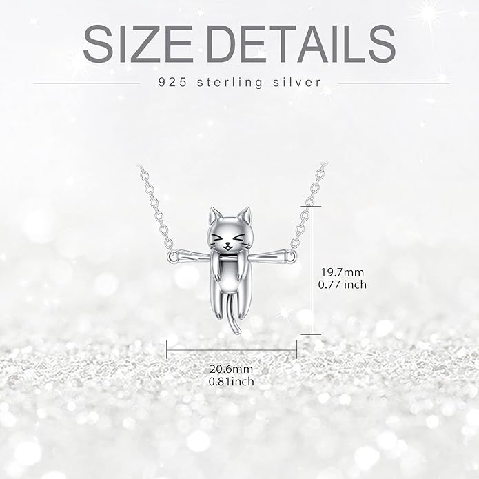 LONAGO Cat Pendant Necklace Sterling Silver Cat Necklace Jewelry Gift for Women