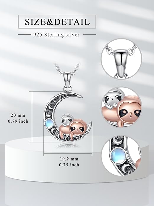 Fox/Cat/Axolotl/Sloth/Panda Necklace Crescent Moon Necklace 925 Sterling Silver Cute Animal Jewelry as Birthday Mothers Day Gifts for Women